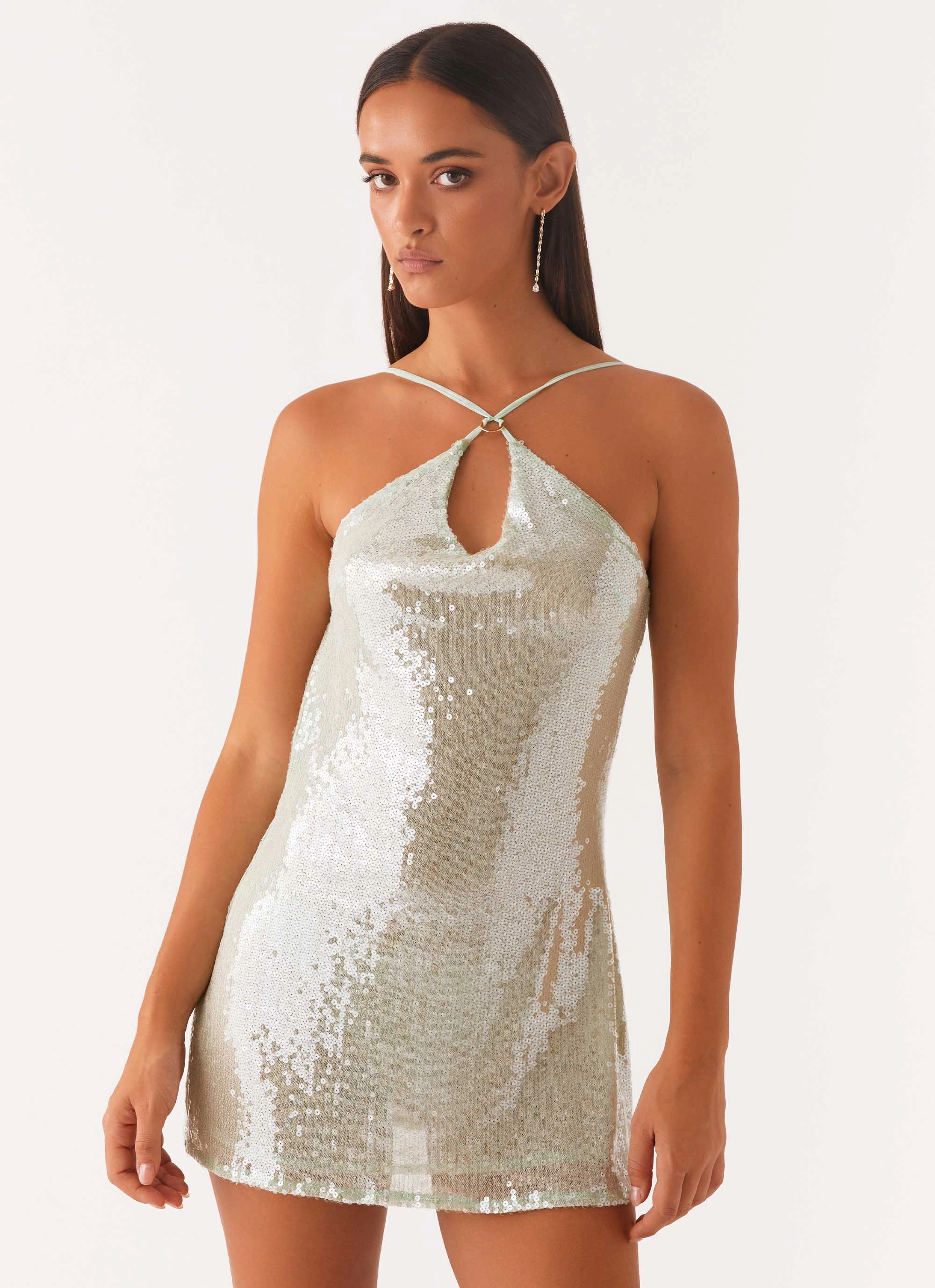 Radiant Energy Cowl Back Mini Dress - Mint Urban Look Chill Friendly