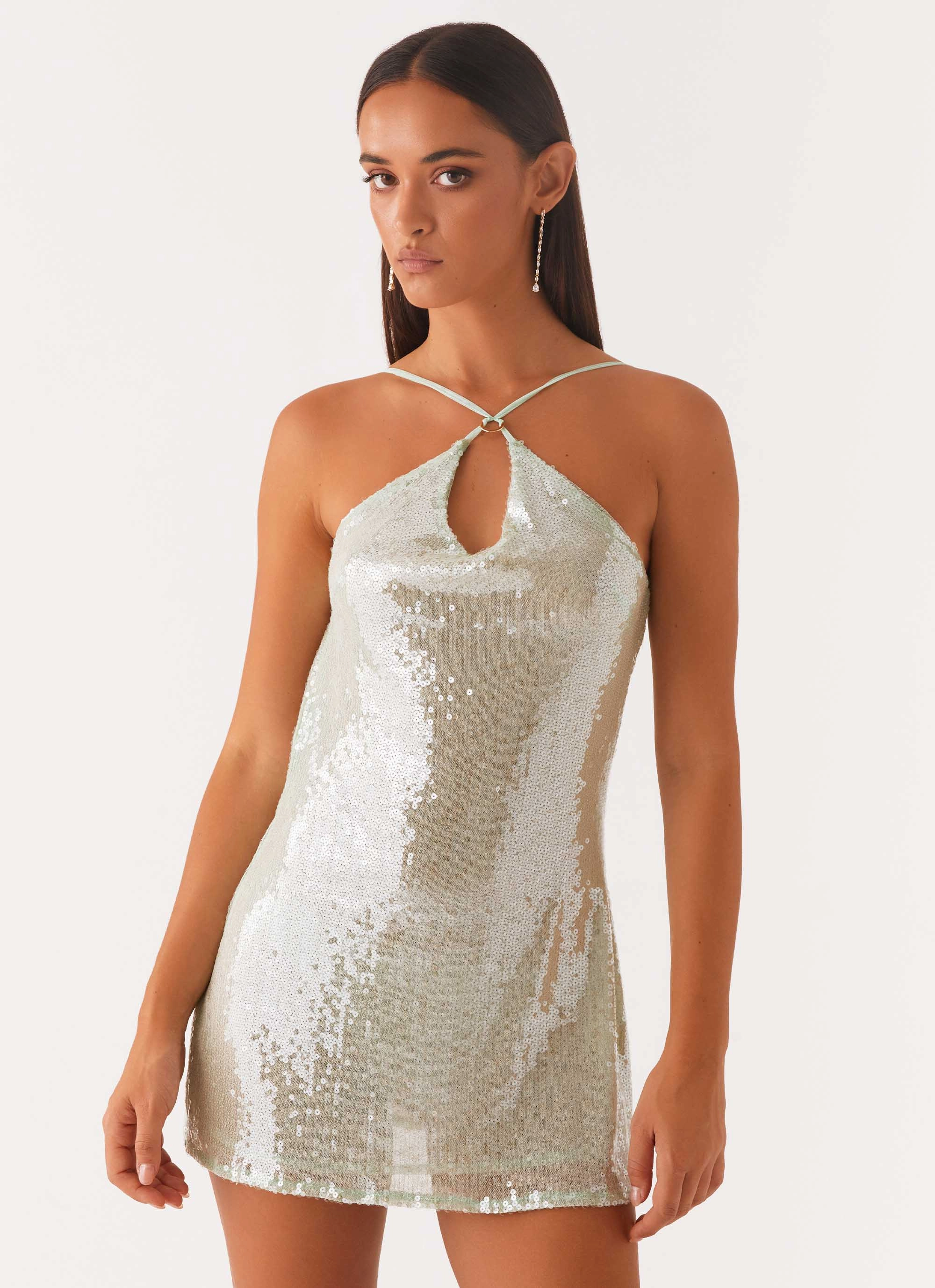 Effortless Look Radiant Energy Cowl Back Mini Dress - Mint