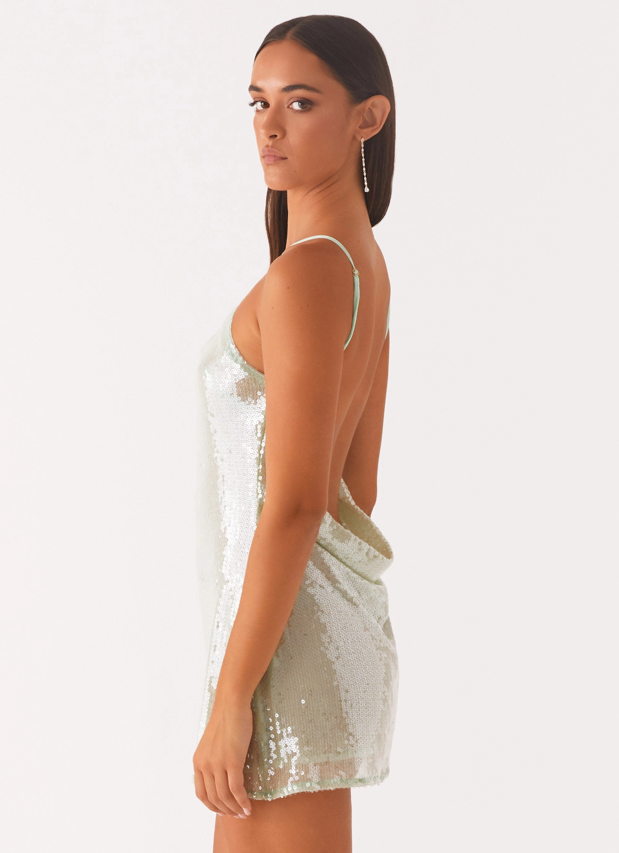 Radiant Energy Cowl Back Mini Dress - Mint Subtle Texture