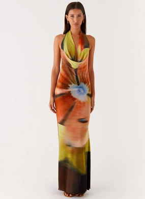 Eco Friendly Belted Style Raellia Maxi Dress - Moody Floral