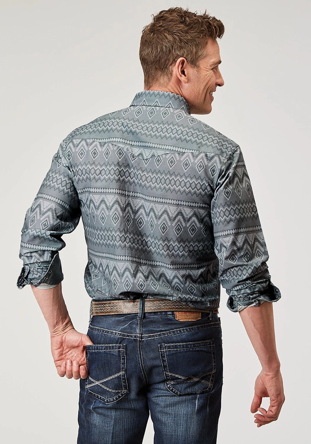 Athletic Look Roper Mens 1895 River Aztec Grey 100% Cotton L/S Shirt