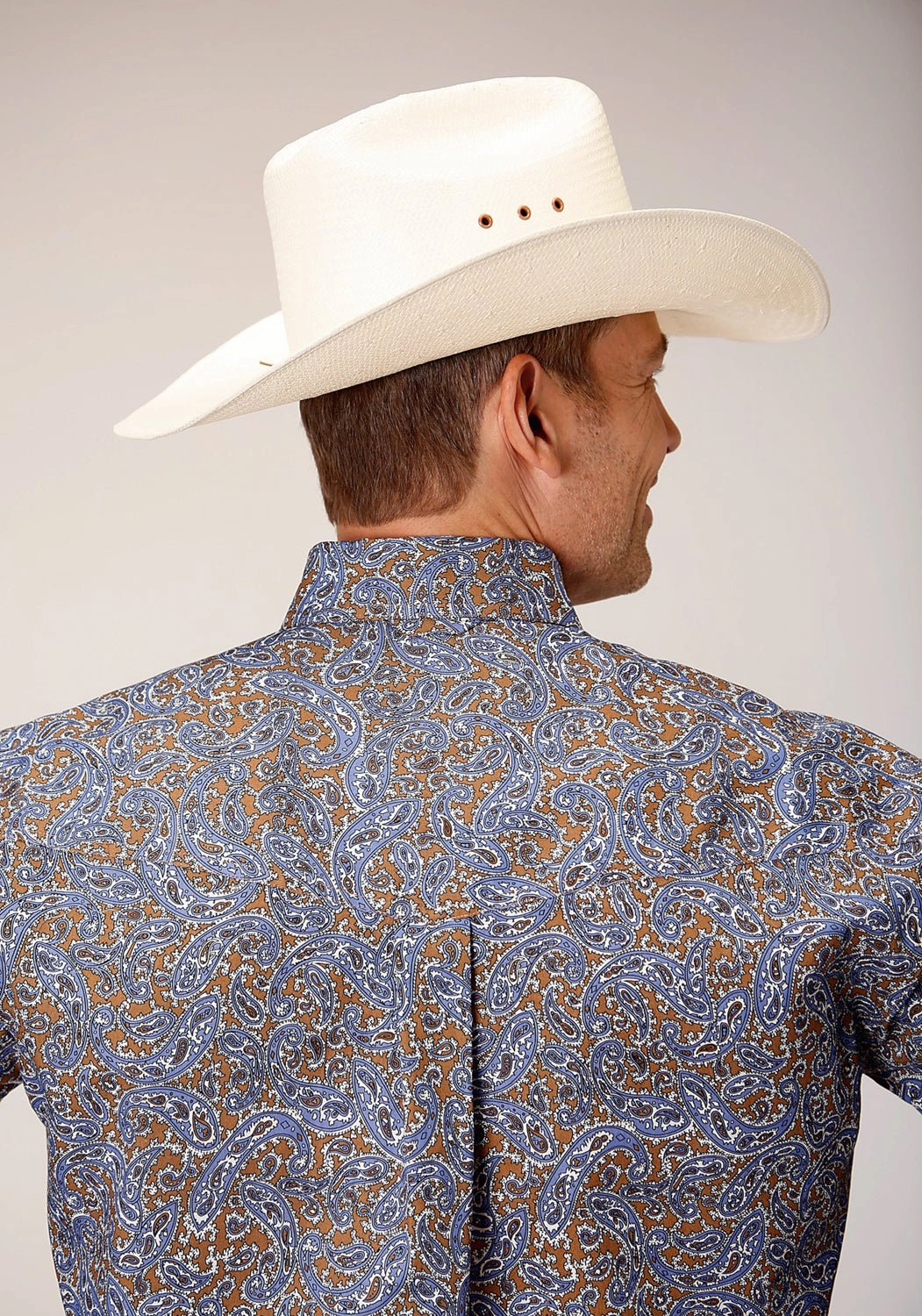 Roper Mens Valley Paisley Brown 100% Cotton L/S Shirt No Bulk Layering System Soft Texture