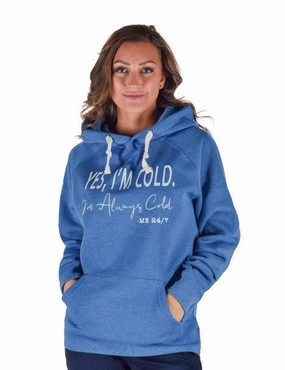 Cowgirl Tuff Womens Yes I'm Cold Royal Blue Poly/Rayon Hoodie Wind Shield Glow In Dark Trims
