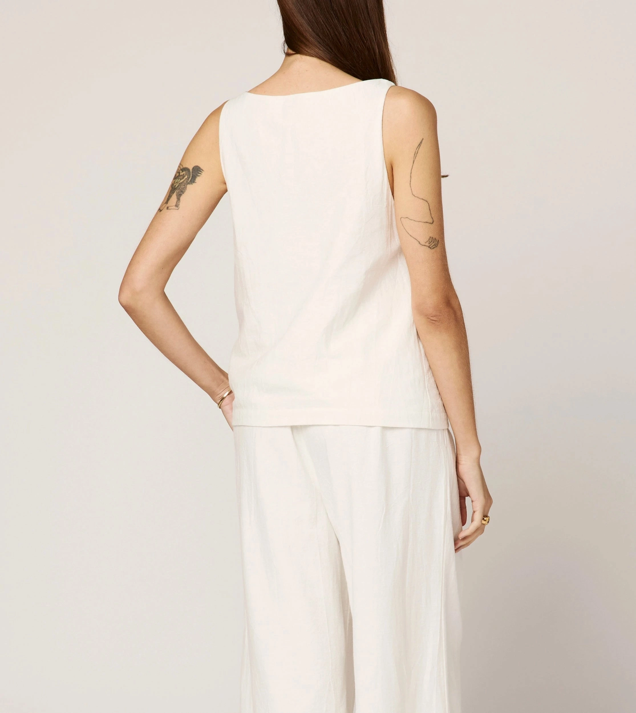 Ambesia Tank | Ivory Roll Up Sleeve Design