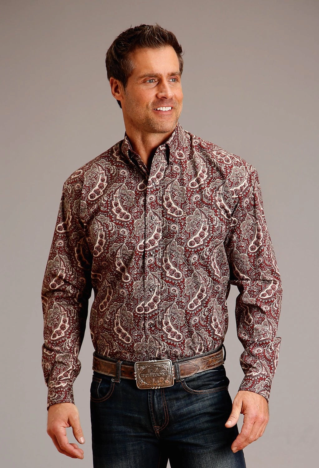 Job Interview Versatile Style Stetson Mens Siren Paisley Wine 100% Cotton L/S Shirt