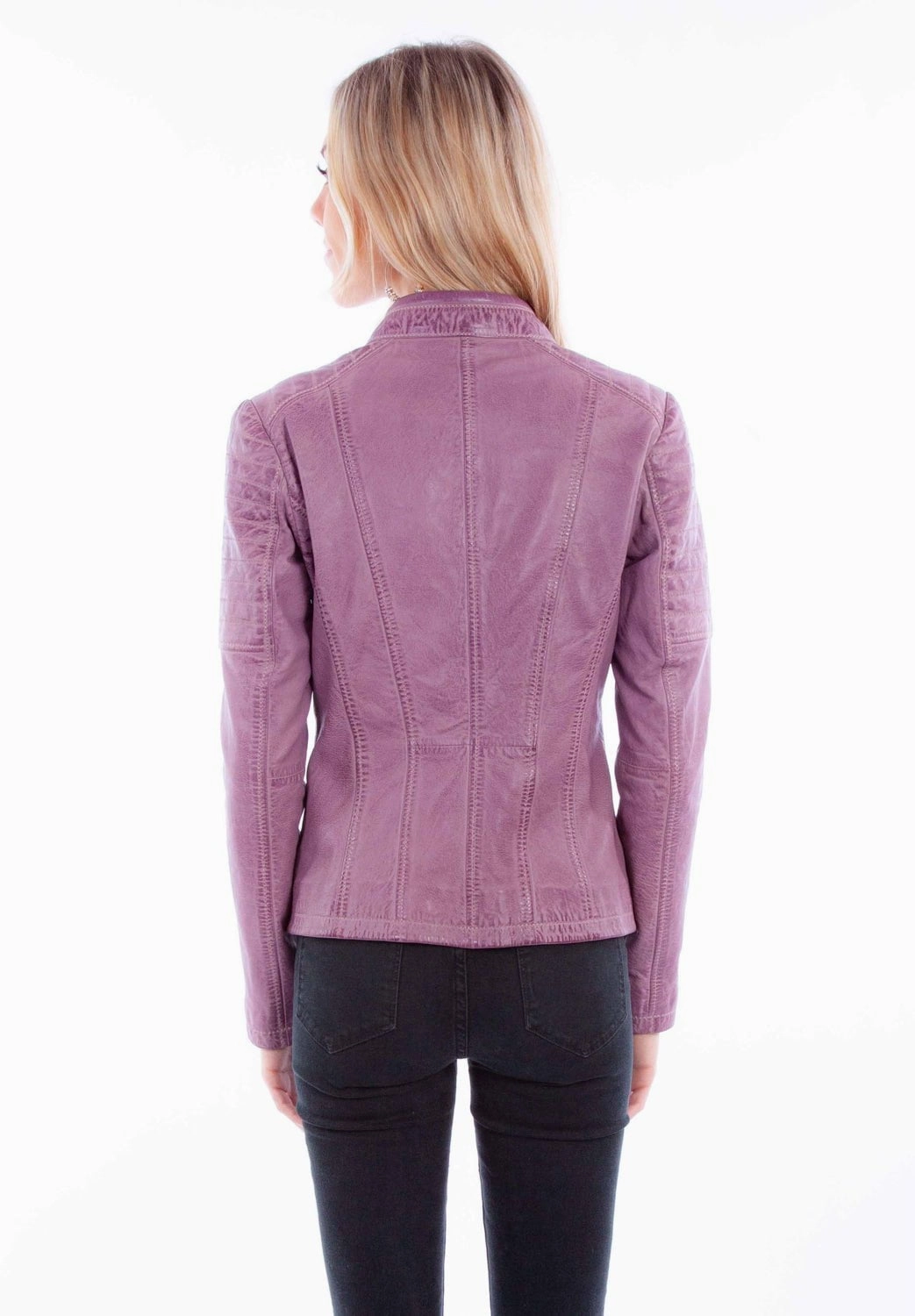 Casual Trend Layered Wind Barrier Scully Womens Zip Cafe Racer Lavender Leather Leather Jacket
