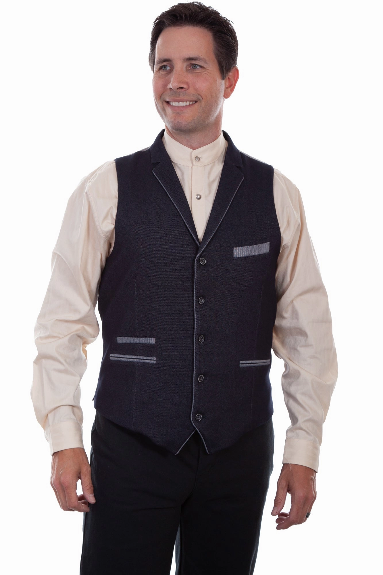 Lightweight Fabric Scully Mens Blue Cotton Blend 4 Pkt Vest
