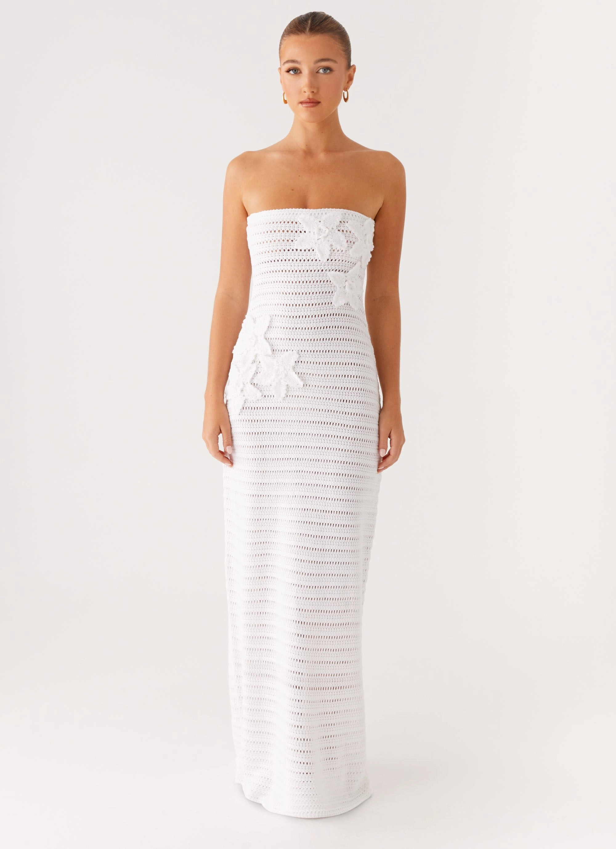 Minimalist Design Casual Layering Diaz Crochet Maxi Dress - White