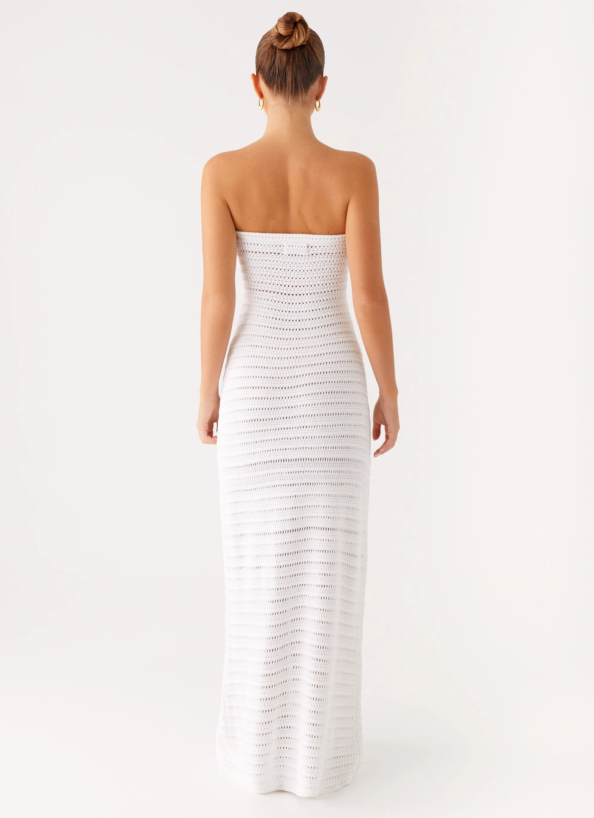 Bishop-Sleeve Bow Soft Diaz Crochet Maxi Dress - White