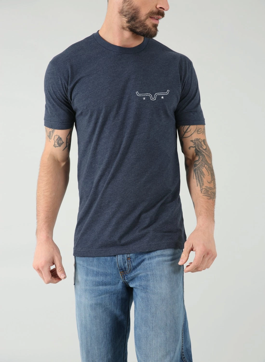Flexible Cuff Design Light Trend Kimes Ranch Mens Bullseye Midnight Navy Cotton Blend S/S T-Shirt