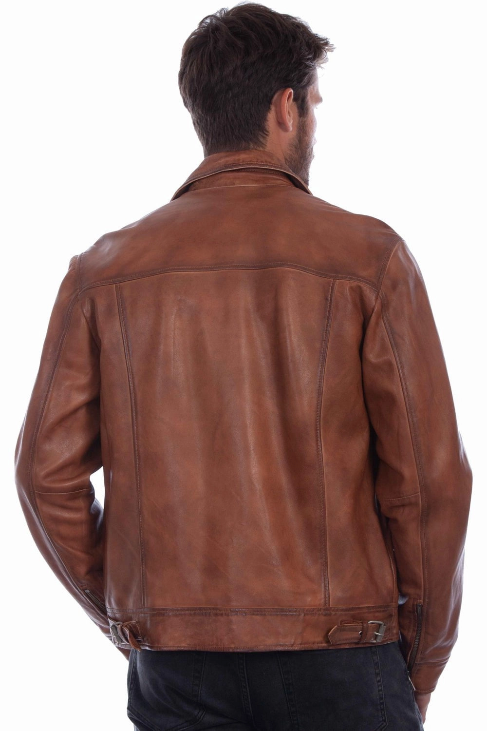 Scully Mens Bomber Zip Cognac Leather Leather Jacket NonRestrictiveCut Minimalist Pocket Layout