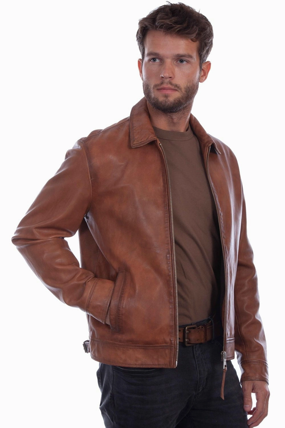 Ultraviolet Protection Factor Ergonomic Drape Scully Mens Bomber Zip Cognac Leather Leather Jacket