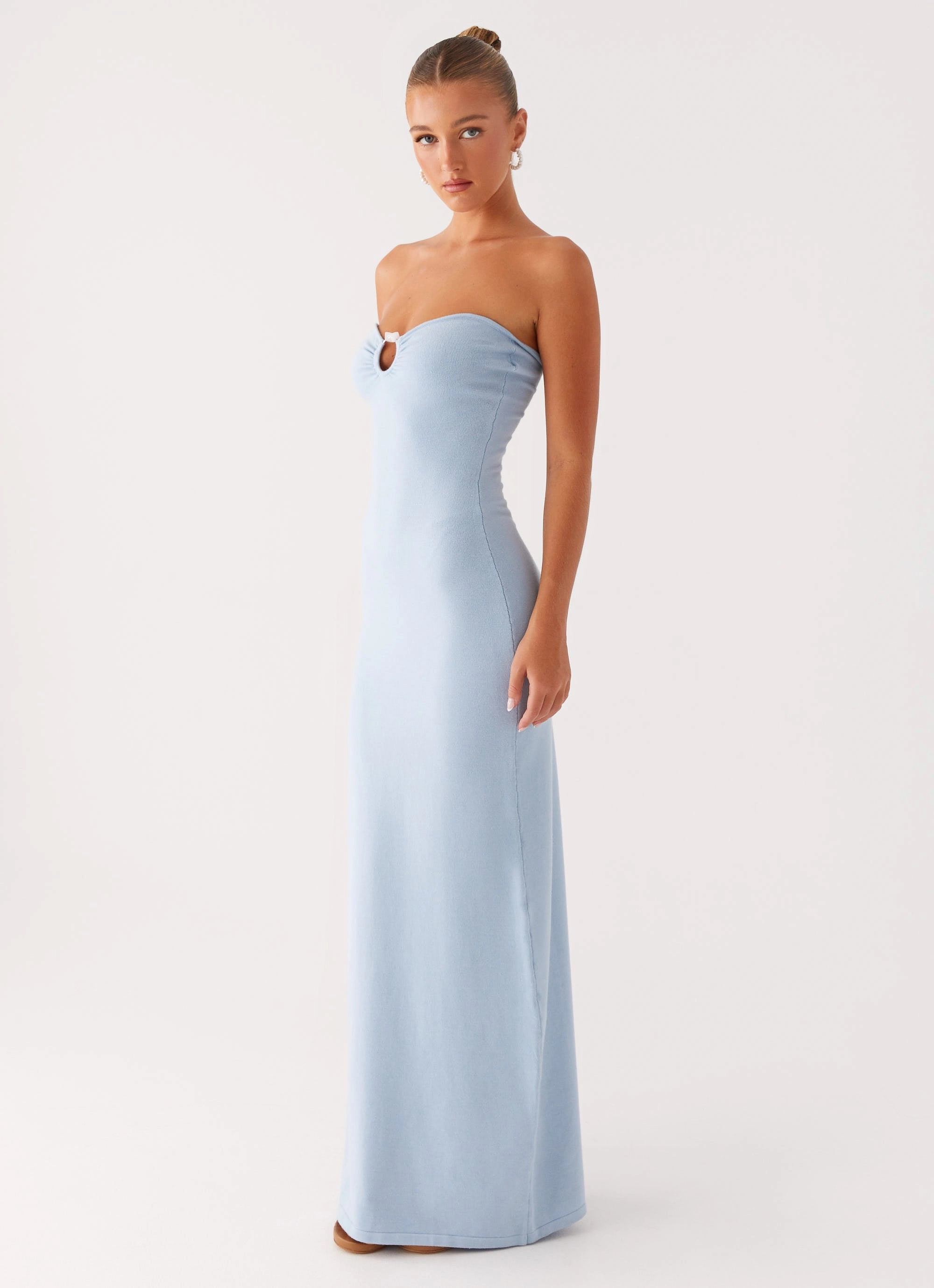 Detachable Hood Samson Knit Maxi Dress - Blue