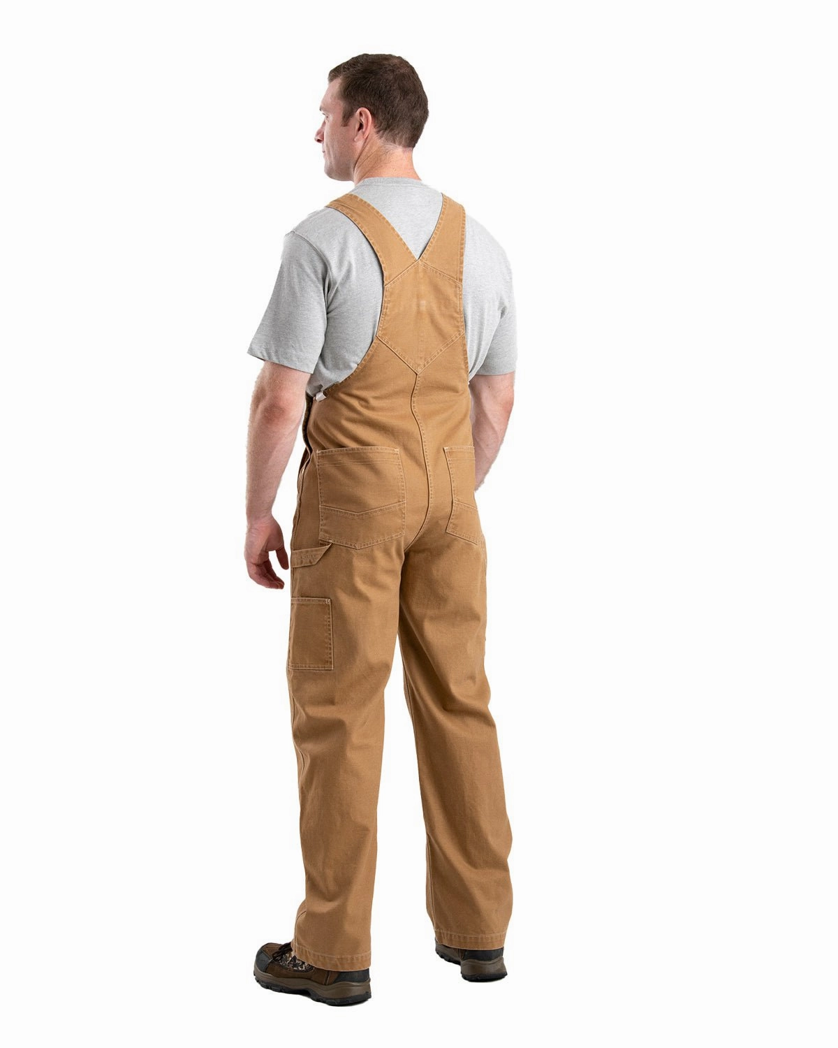 Embellished Trim Berne Mens Vintage Washed Brown Duck 100% Cotton Bib Overall