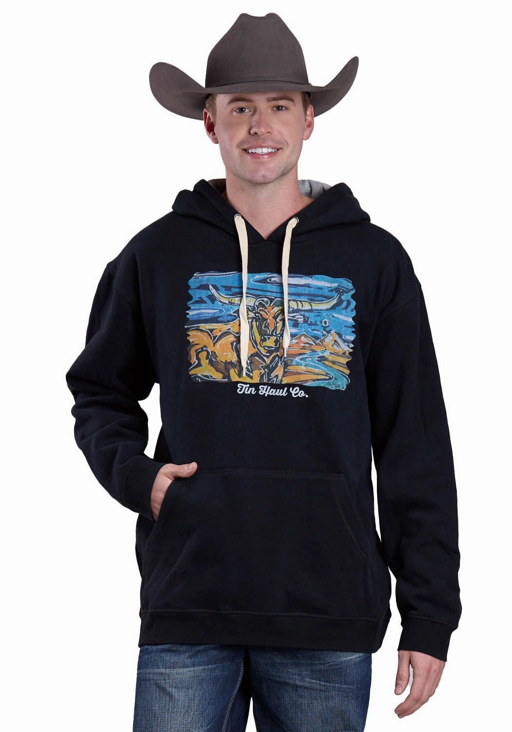 Seam Sealed Low Maintenance Fabric Tin Haul Mens Longhorn By River Black Cotton Blend Hoodie