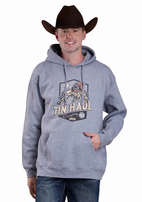 Tin Haul Mens Jumping Horse Bronc Rider Grey Cotton Blend Hoodie stand neck