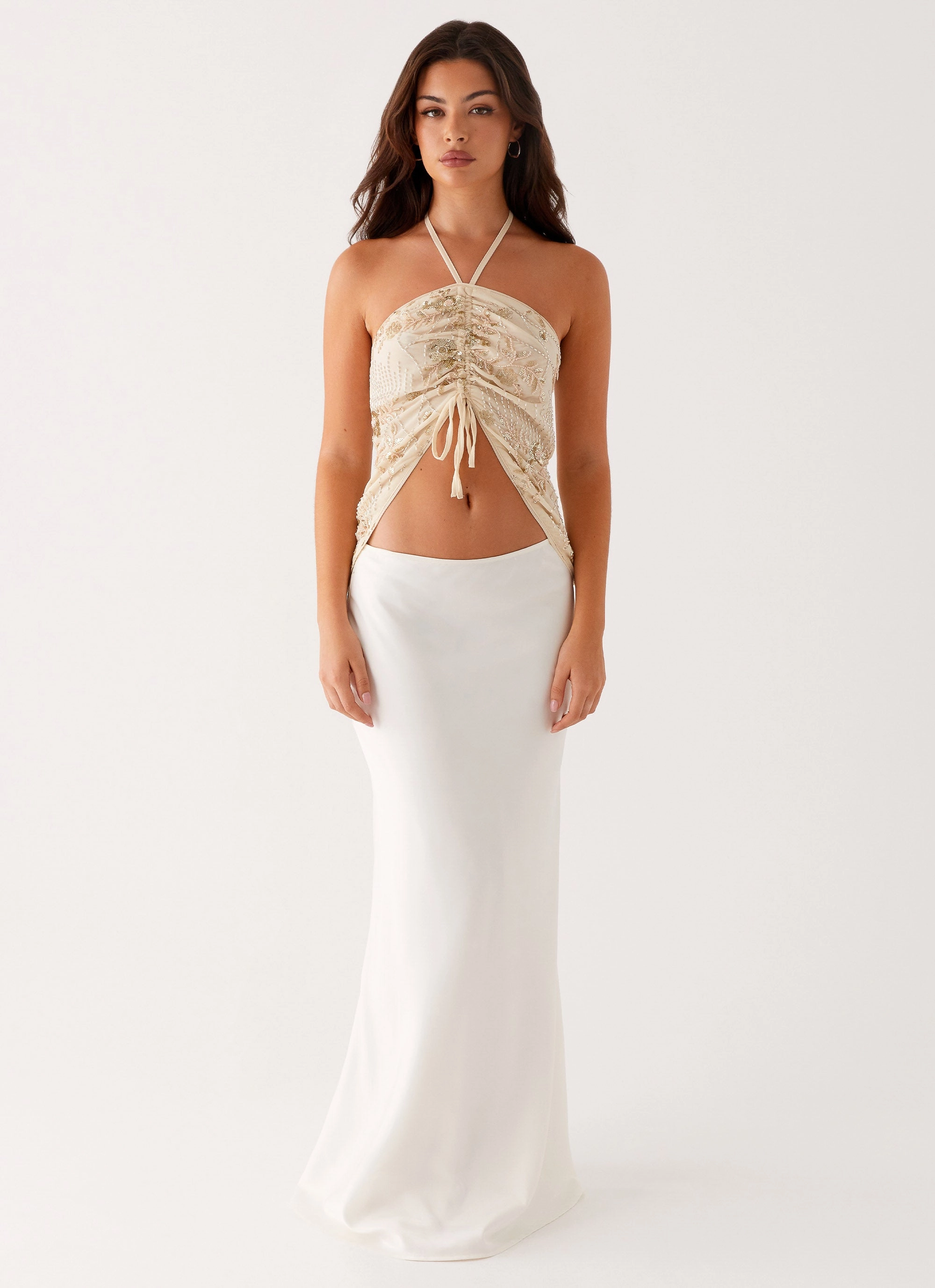 Kirrily Beaded Halter Top - Ivory Ventilated Back Panel