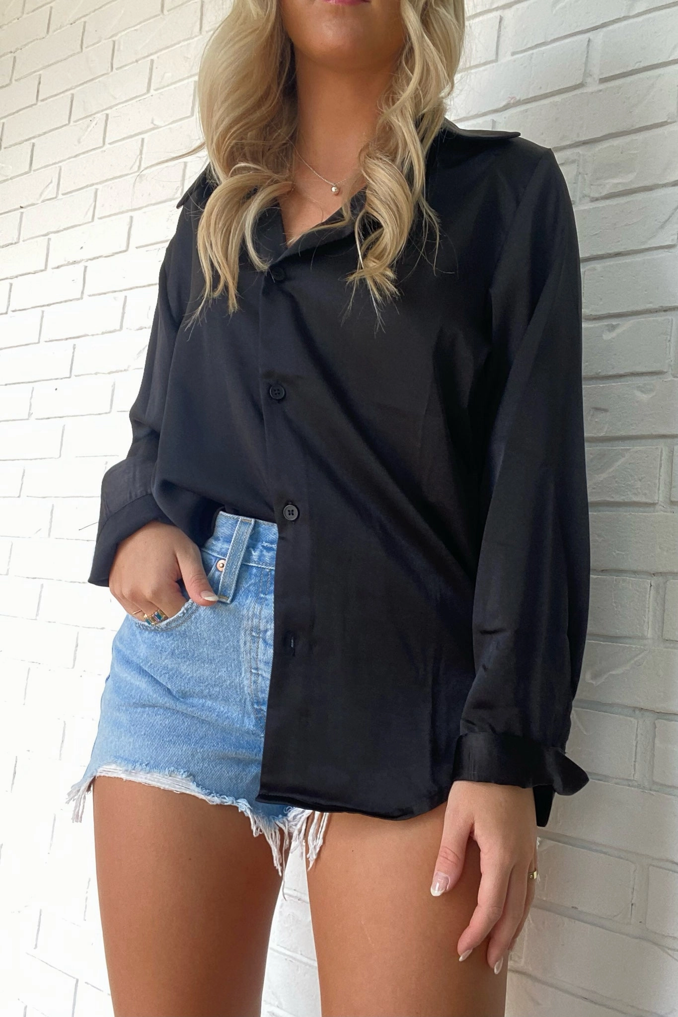 Relaxed Blouse GarmentWashedFinish Paris Silky Button Down Top