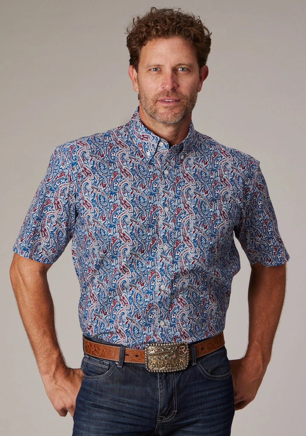 Roper Mens 2024 River Paisley Blue 100% Cotton 1 Pkt S/S Shirt Lightweight Material Breathable Underarm Vents
