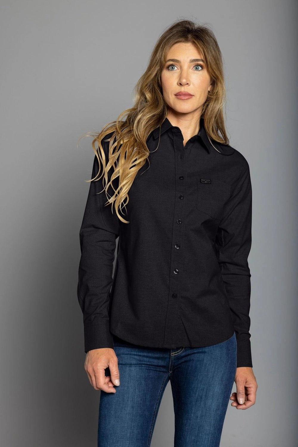 Kimes Ranch Womens Linville Black Cotton blend L/S Shirt Wardrobe Staple
