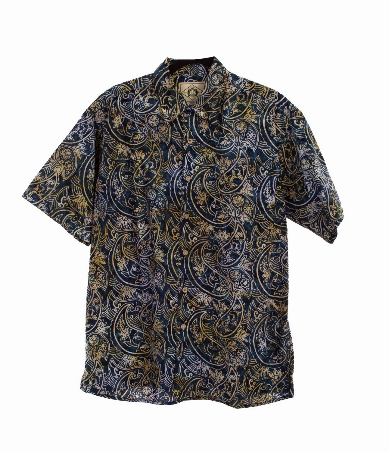 Stretchable Fabric Poolside Lounge Scully Mens Paisley Batik Navy 100% Cotton S/S Shirt