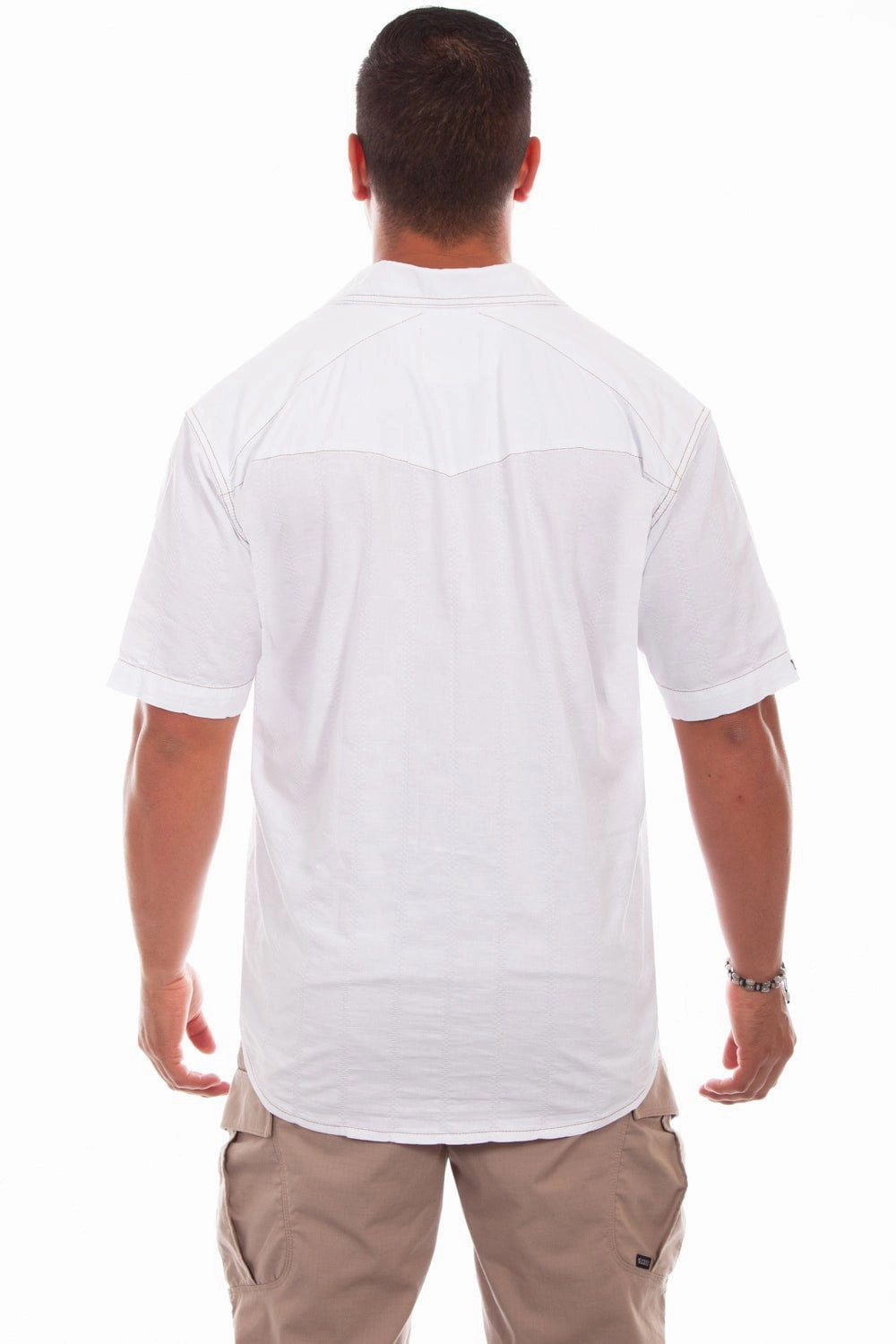 Flex Fit Collar Micro Perforated Texture Scully Mens White 100% Cotton Beechwood S/S Shirt