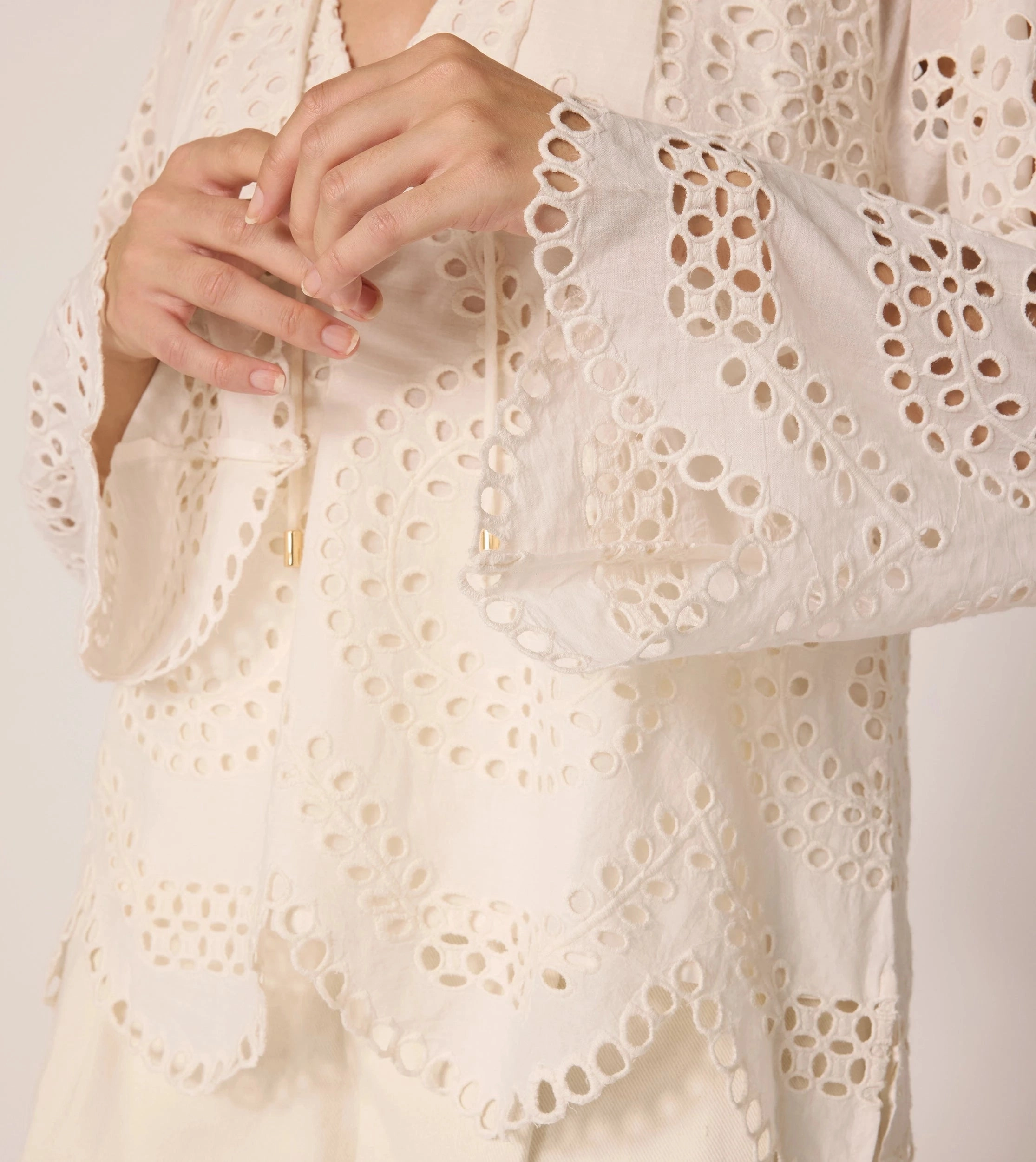 Citlali Blouse | Ivory Eyelet Yarn Dyed Fabric EcoFriendly Dye