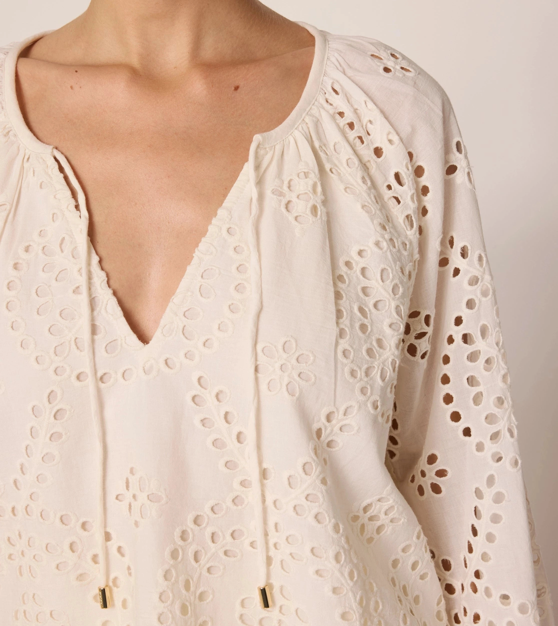 Tapered Side Panels Ultra Soft Handfeel Citlali Blouse | Ivory Eyelet