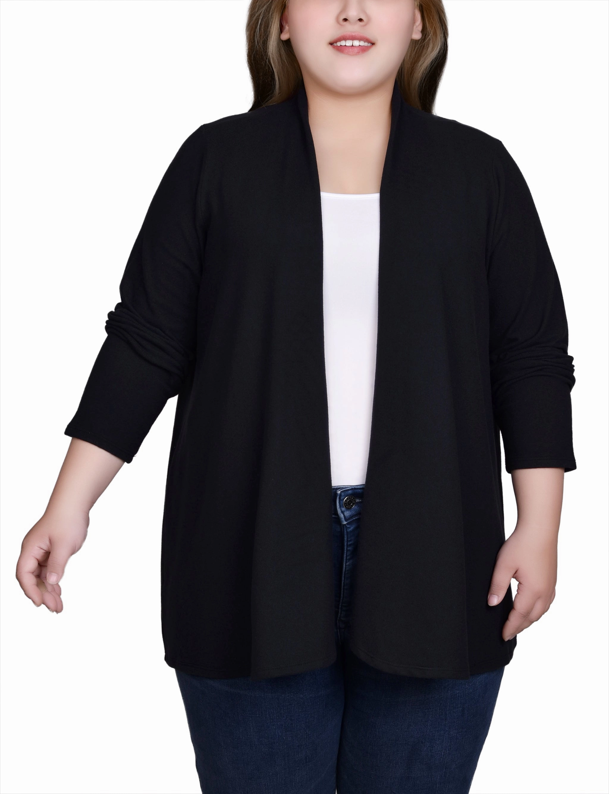 Plus Size Long Sleeve Swing Cardigan MultiDirectionalStretch