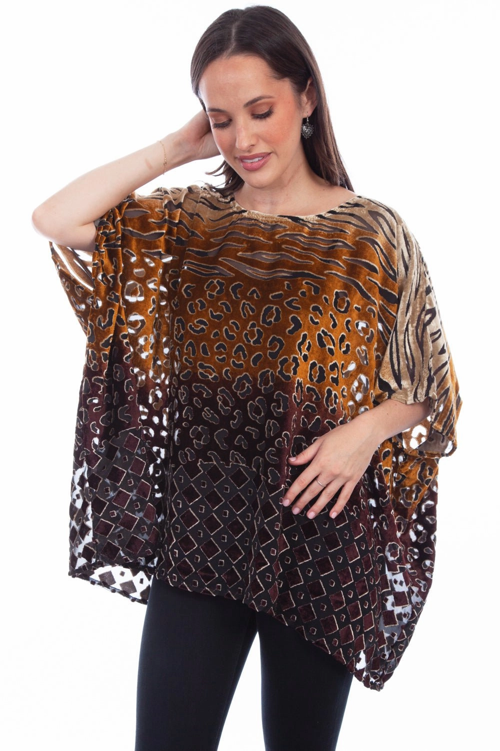 Water Repellent Fabric Scully Womens Velvety Burnout Brown Ombre Nylon Viscose Poncho