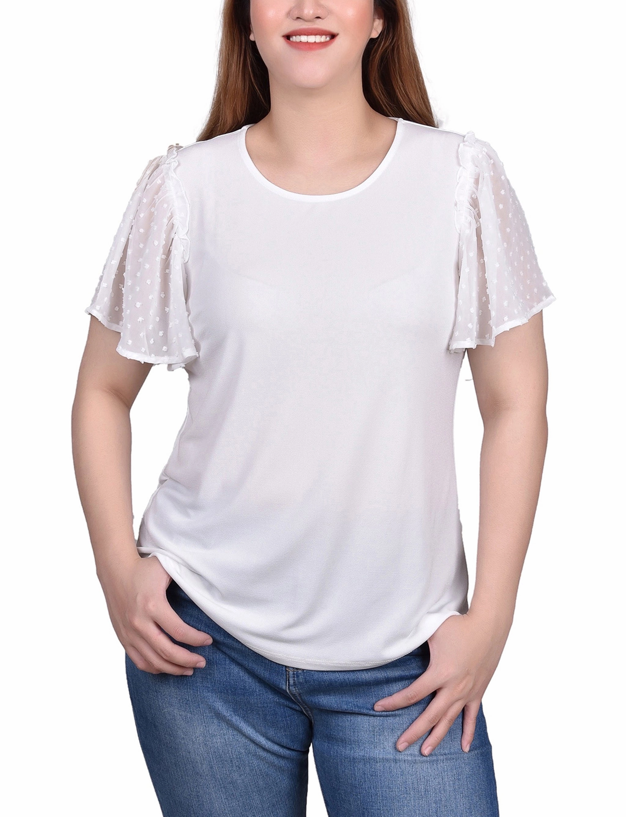 Clip Dot Flutter Sleeve Top Versatile Style QuickDry Textile
