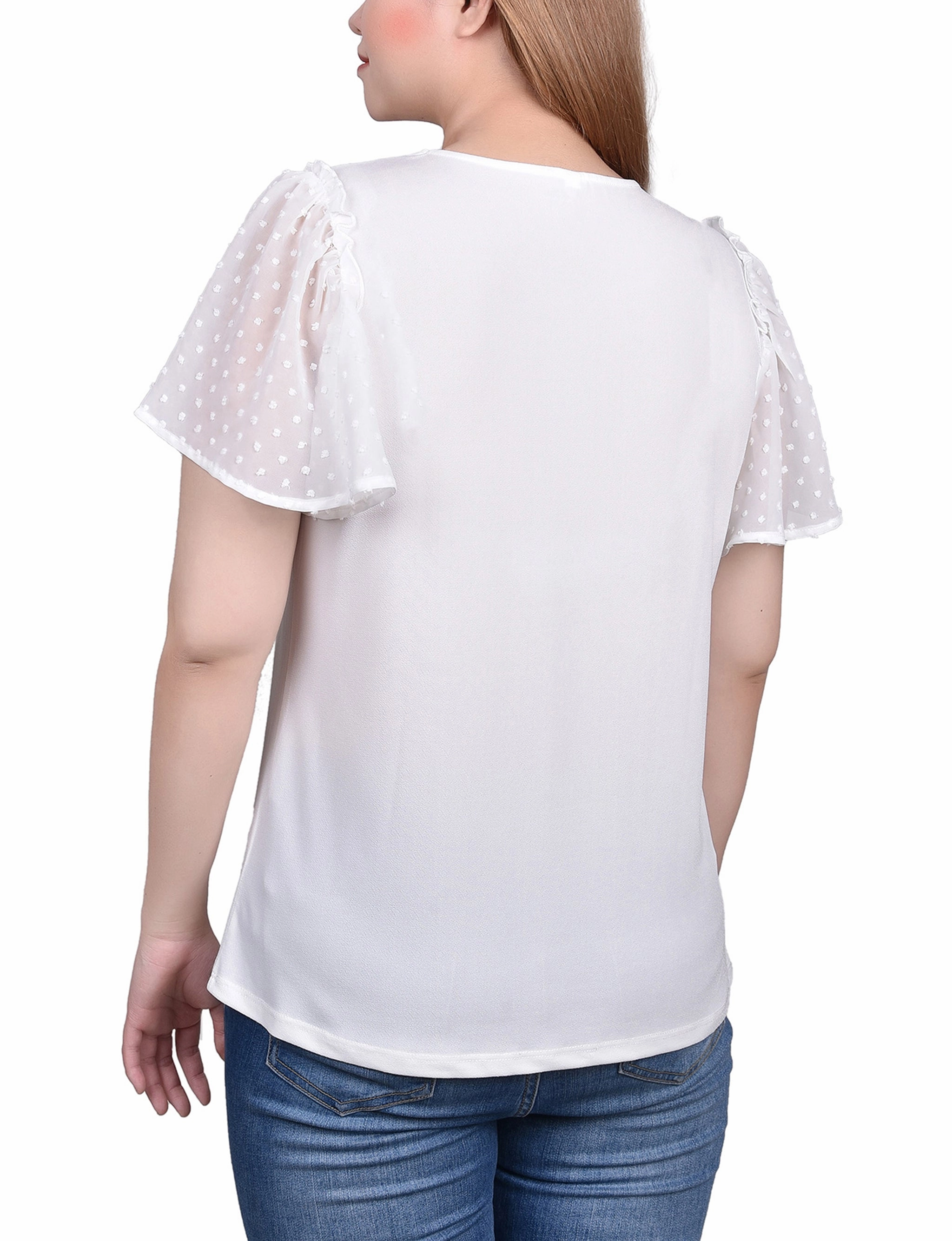 Chic Style Clip Dot Flutter Sleeve Top