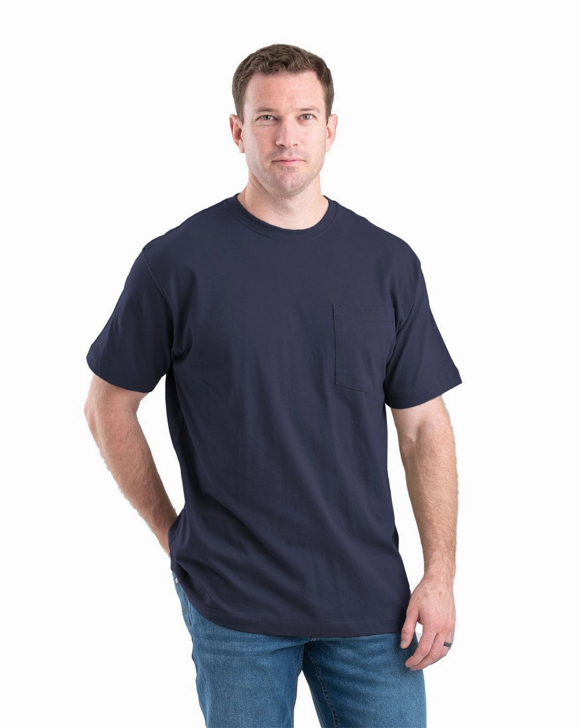 High-Quality Material Brushed Inner Lining Berne Apparel Mens Heavyweight Pocket Tee Navy 100% Cotton S/S T-Shirt