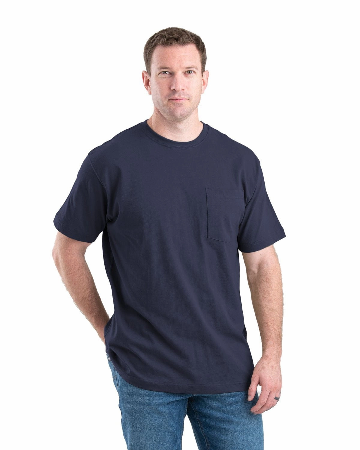 Berne Apparel Mens Heavyweight Pocket Tee Navy 100% Cotton S/S T-Shirt Spring Break Sustainable Manufacturing Process