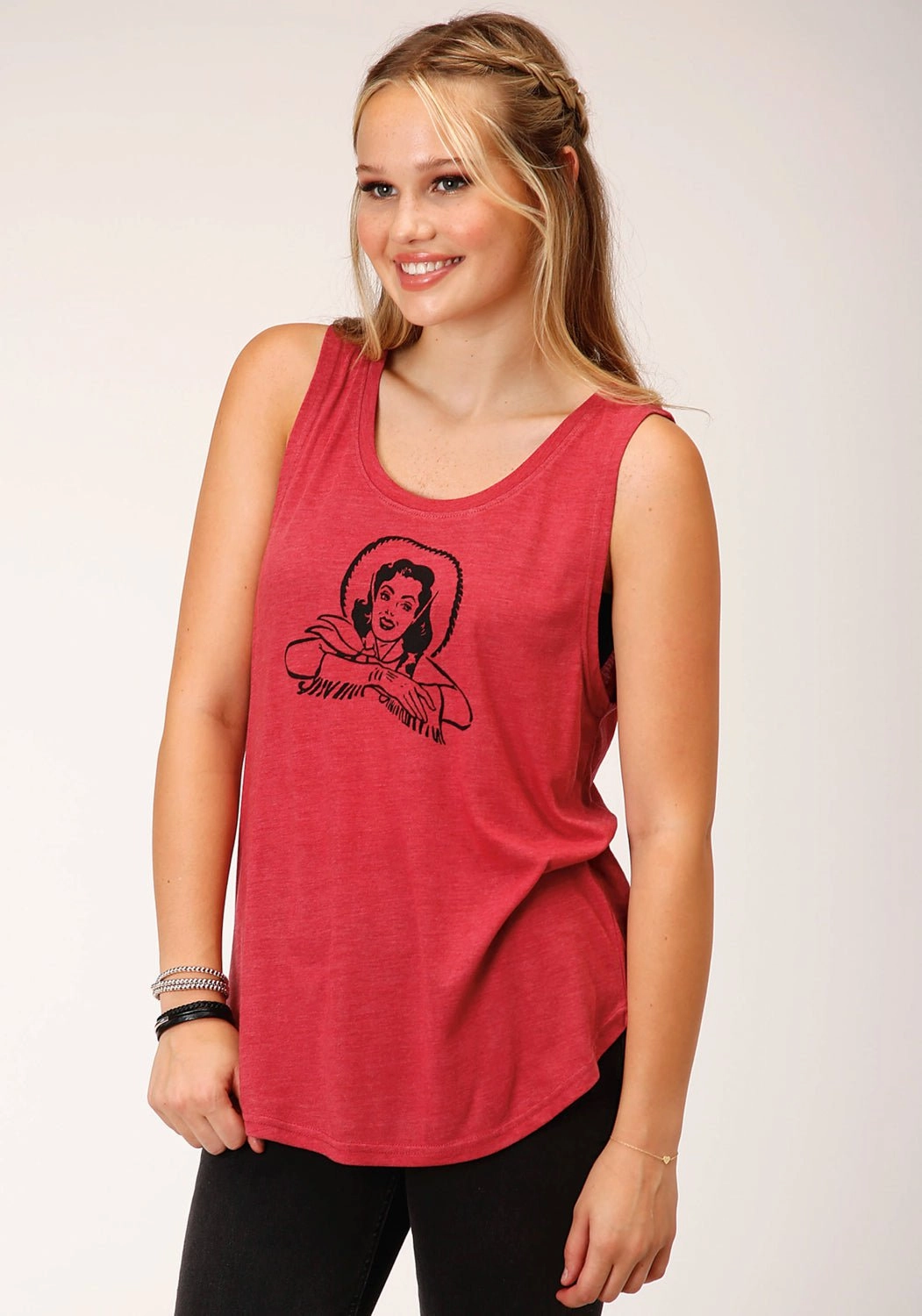 Roper Womens 1617 Retro Cowgirl Red Poly/Cotton S/L Tank Top Country Charm