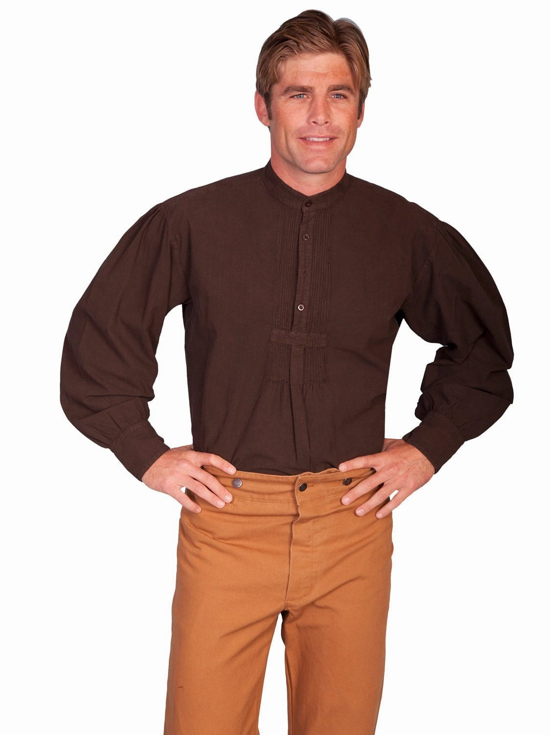 Premium Pima Cotton Scully RangeWear Mens Chocolate 100% Cotton Vintage L/S Full Cut Shirt