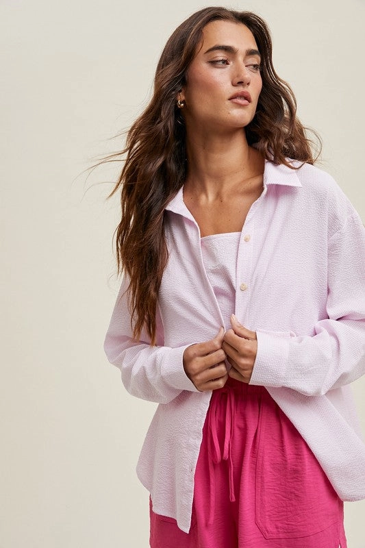 ZARIAH TEXTURED STRIPED BUTTON-UP SHIRT Quick Dry Material No Iron Fabric