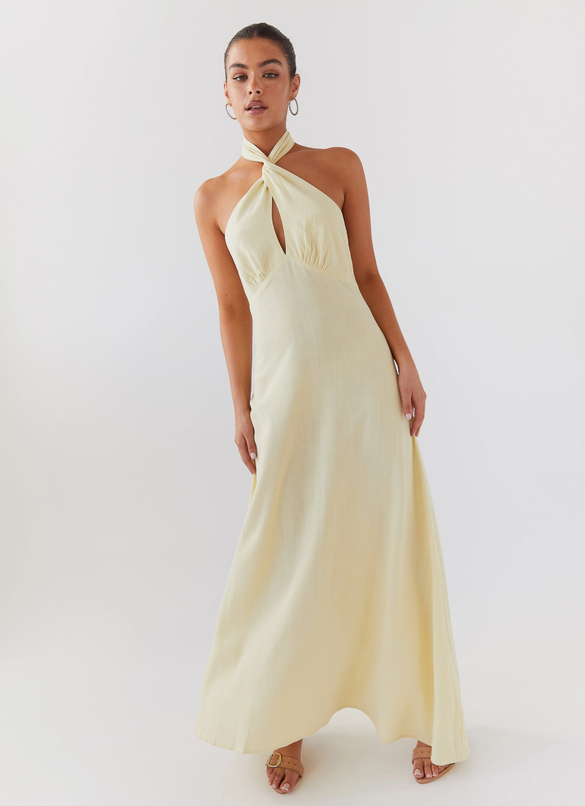 Adrienne Linen Maxi Dress - Lemon Trendy Outerwear