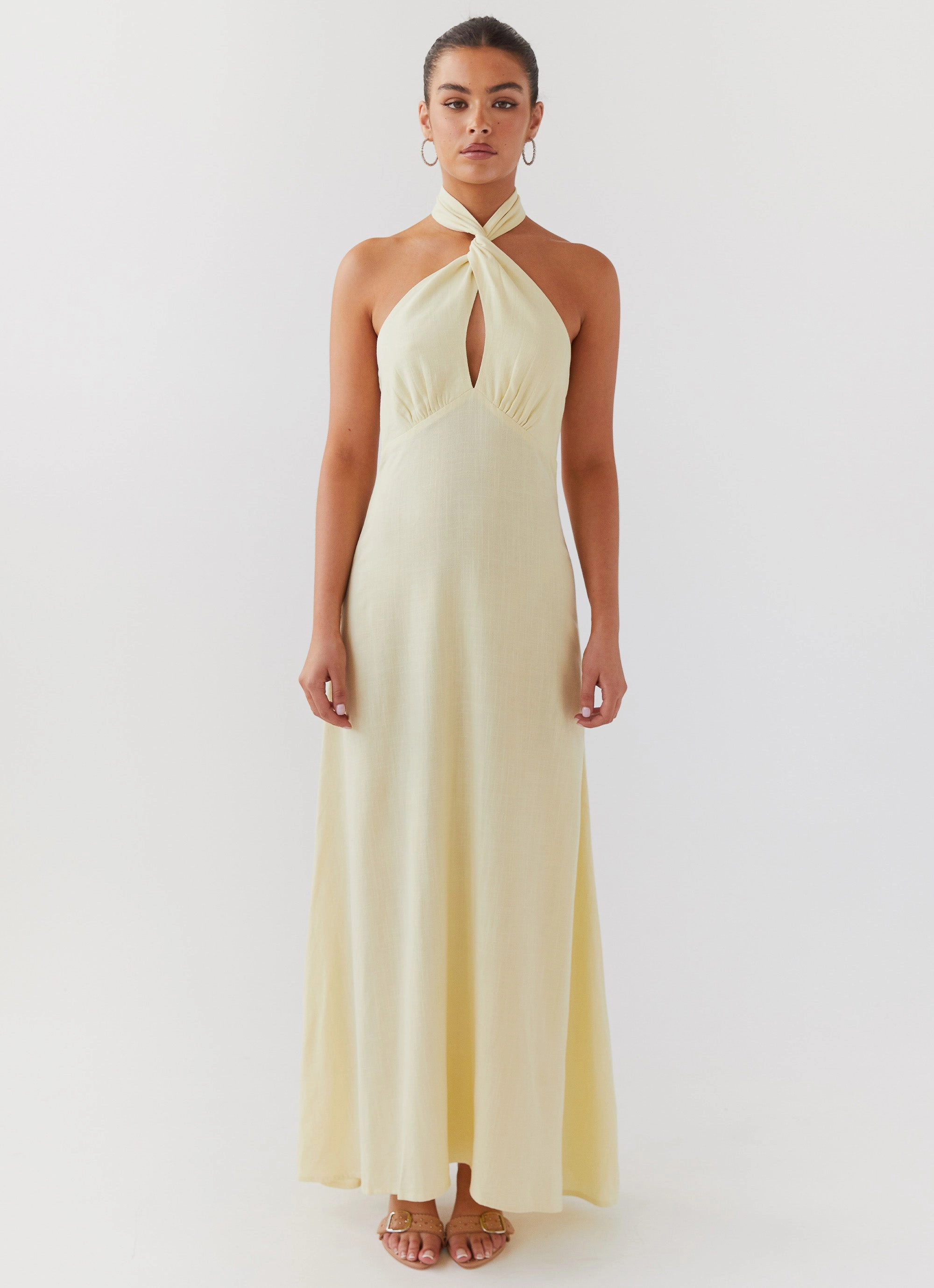 Fashion Essentials Luxury Coat Adrienne Linen Maxi Dress - Lemon