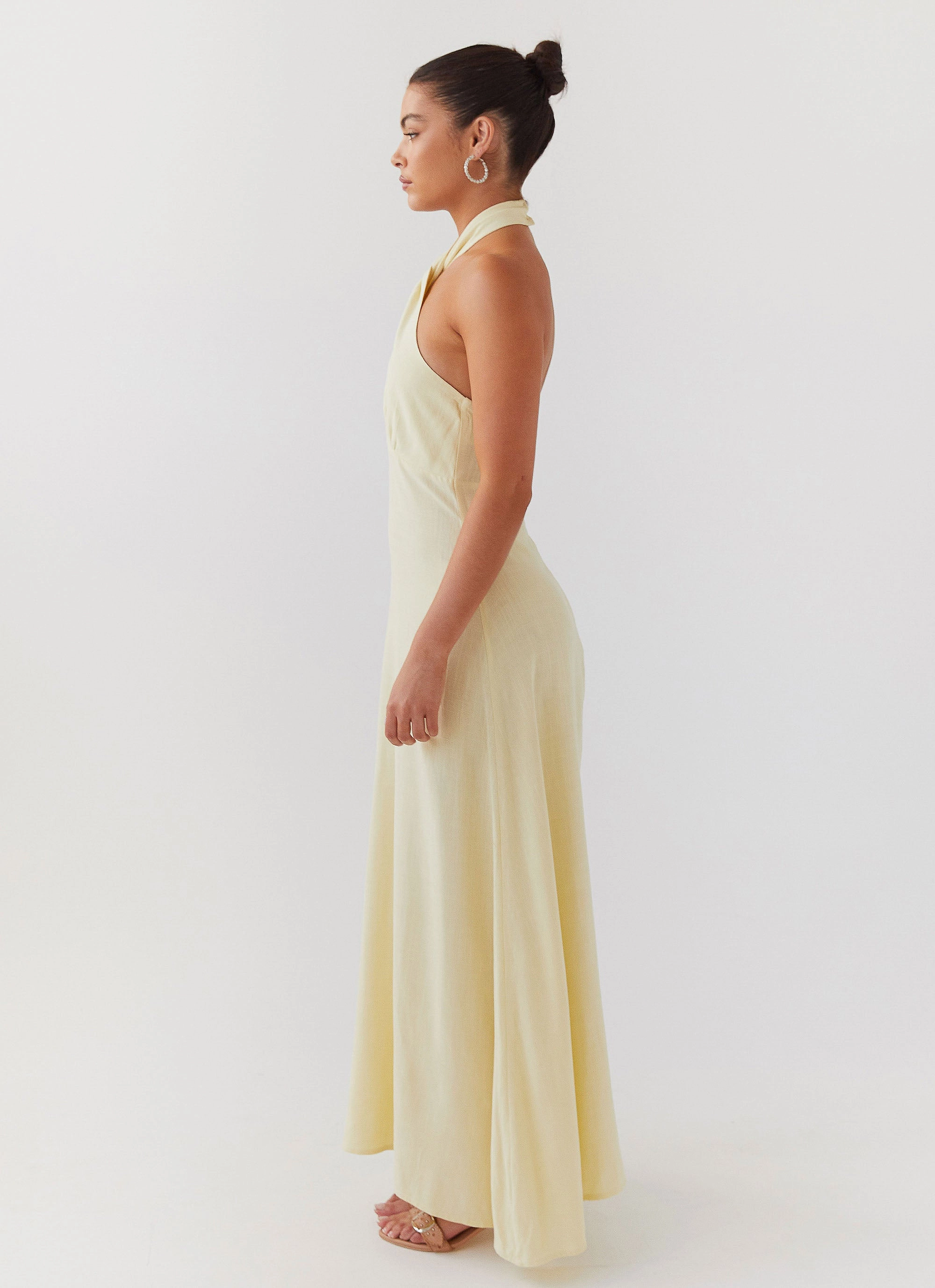 Adrienne Linen Maxi Dress - Lemon Notch Lapel