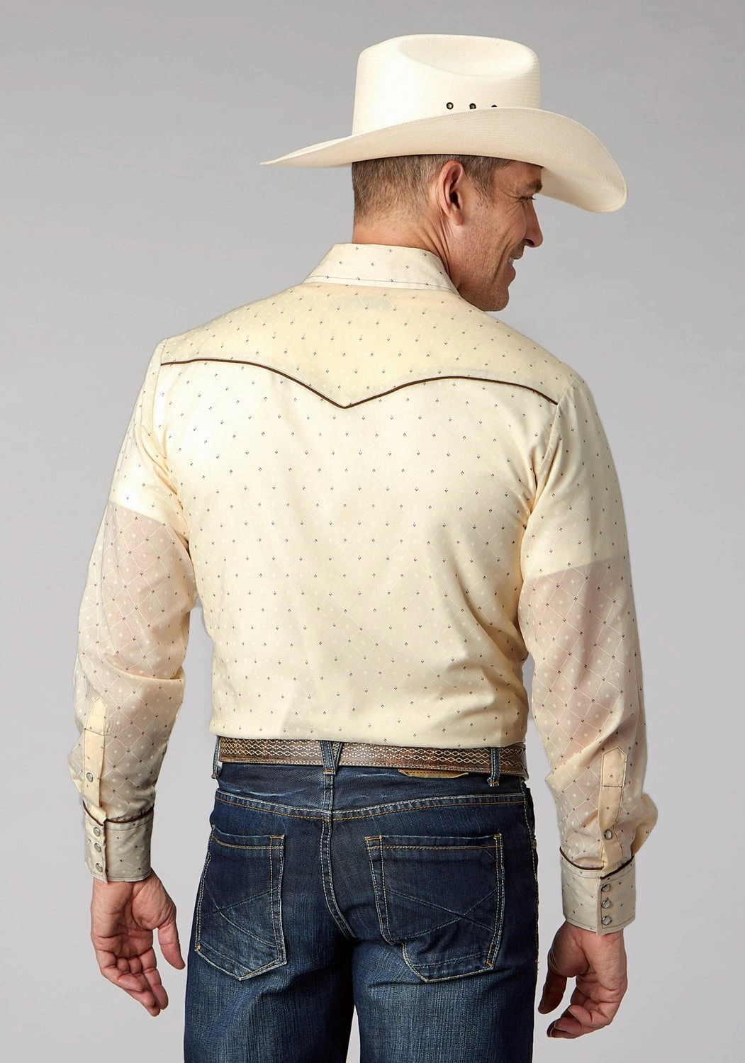 Networking Session Matte Look Roper Mens Diamond Wallpaper Cream/White Cotton Blend L/S Shirt