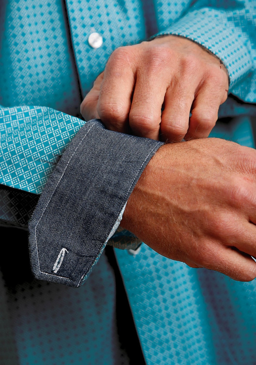 City Exploration Fast Drying Stetson Mens Green 100% Cotton Dicey Geo BD L/S 1 Pocket Shirt