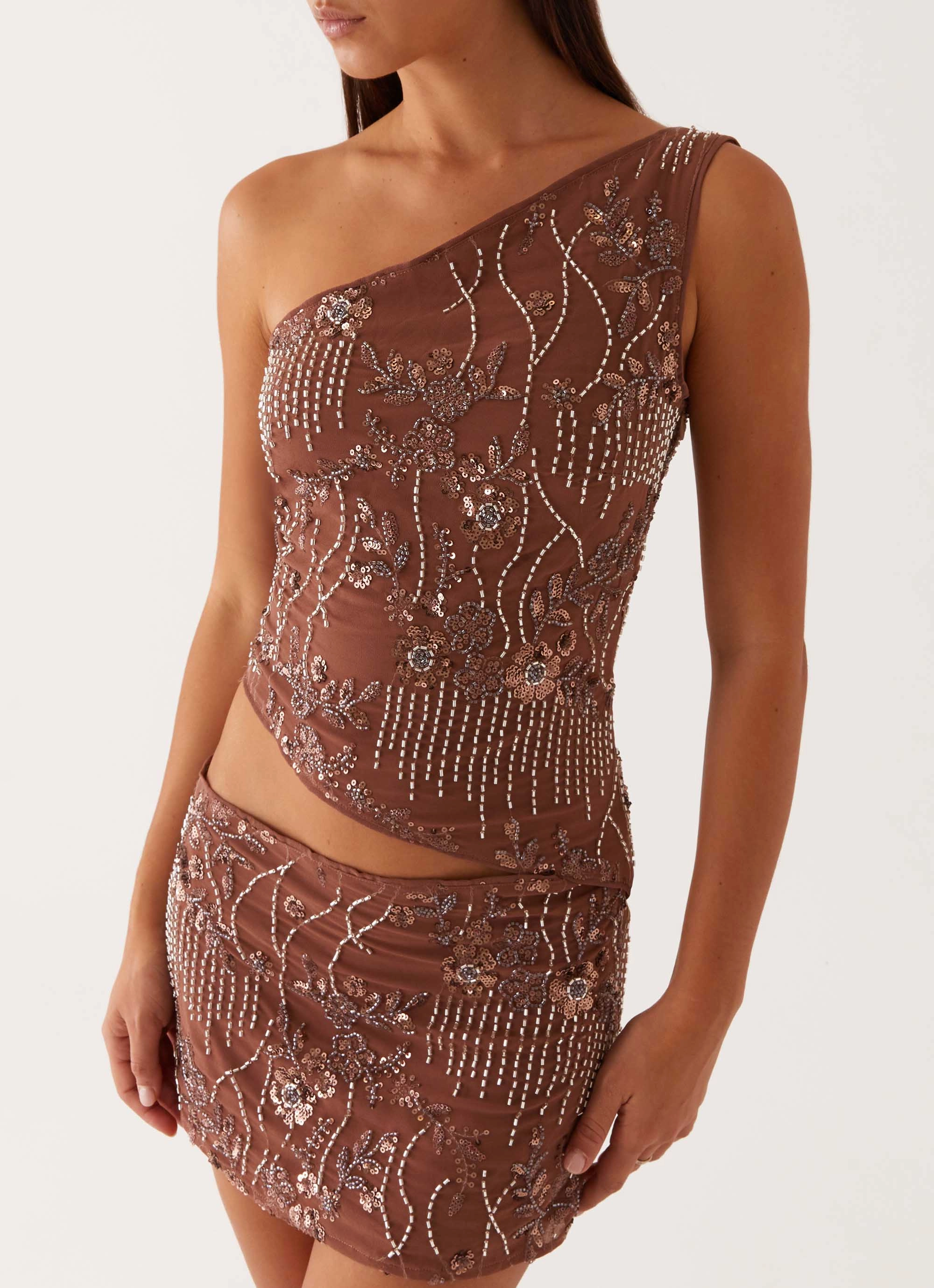 Through The Night One Shoulder Mini Dress - Chocolate Smart Style Layering Piece