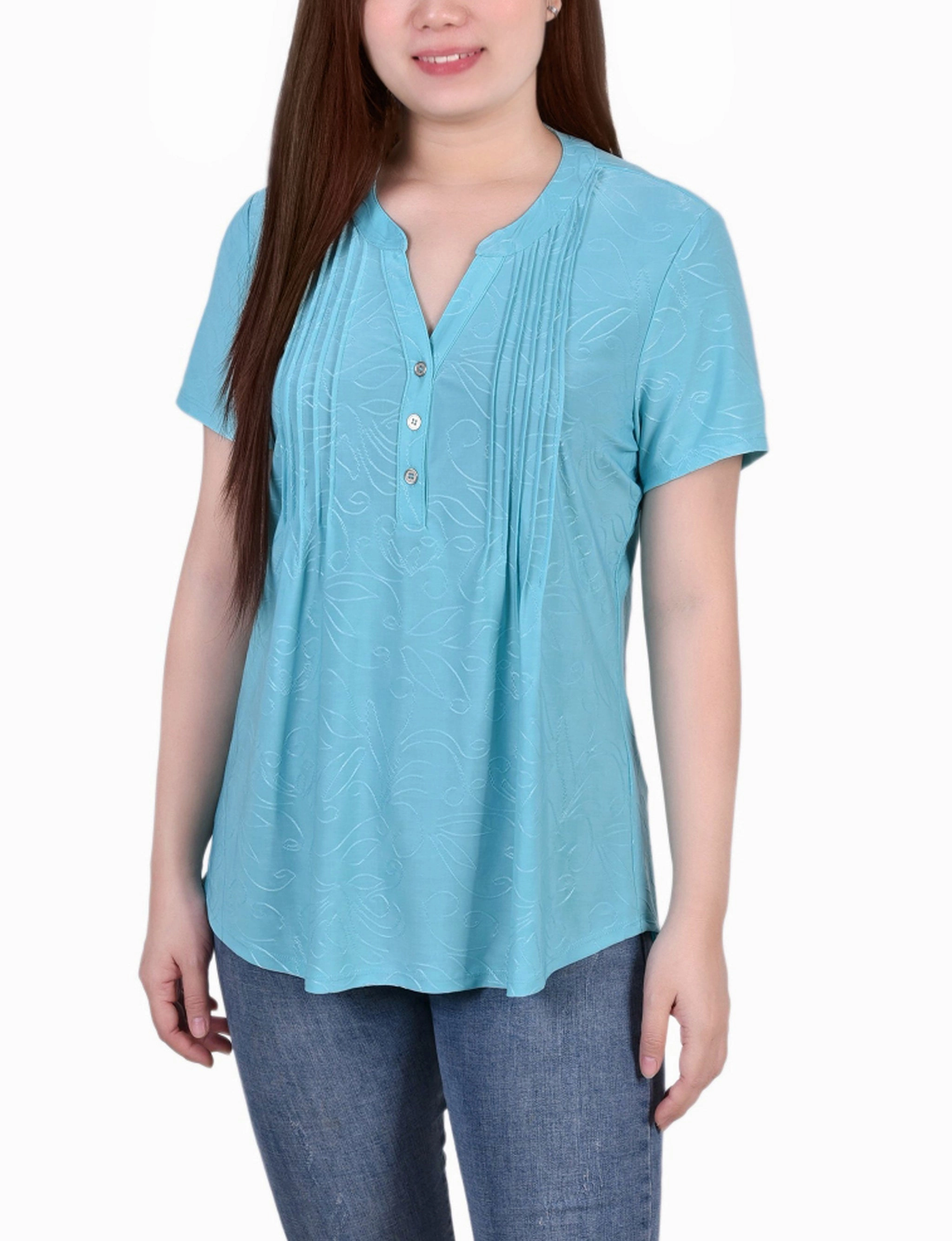 Petite Short Sleeve Pintuck Top Cool Weather
