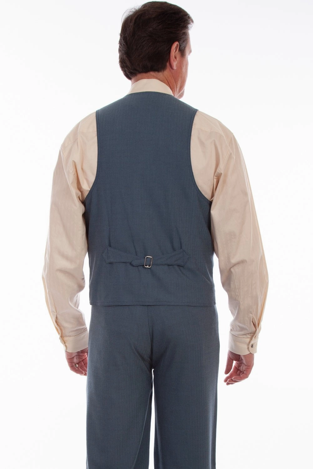 Hidden Storage Compartment Cozy Street Style Scully Mens Blue Cotton Blend Herringbone Vest