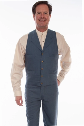 Compact Layer Scully Mens Blue Cotton Blend Herringbone Vest