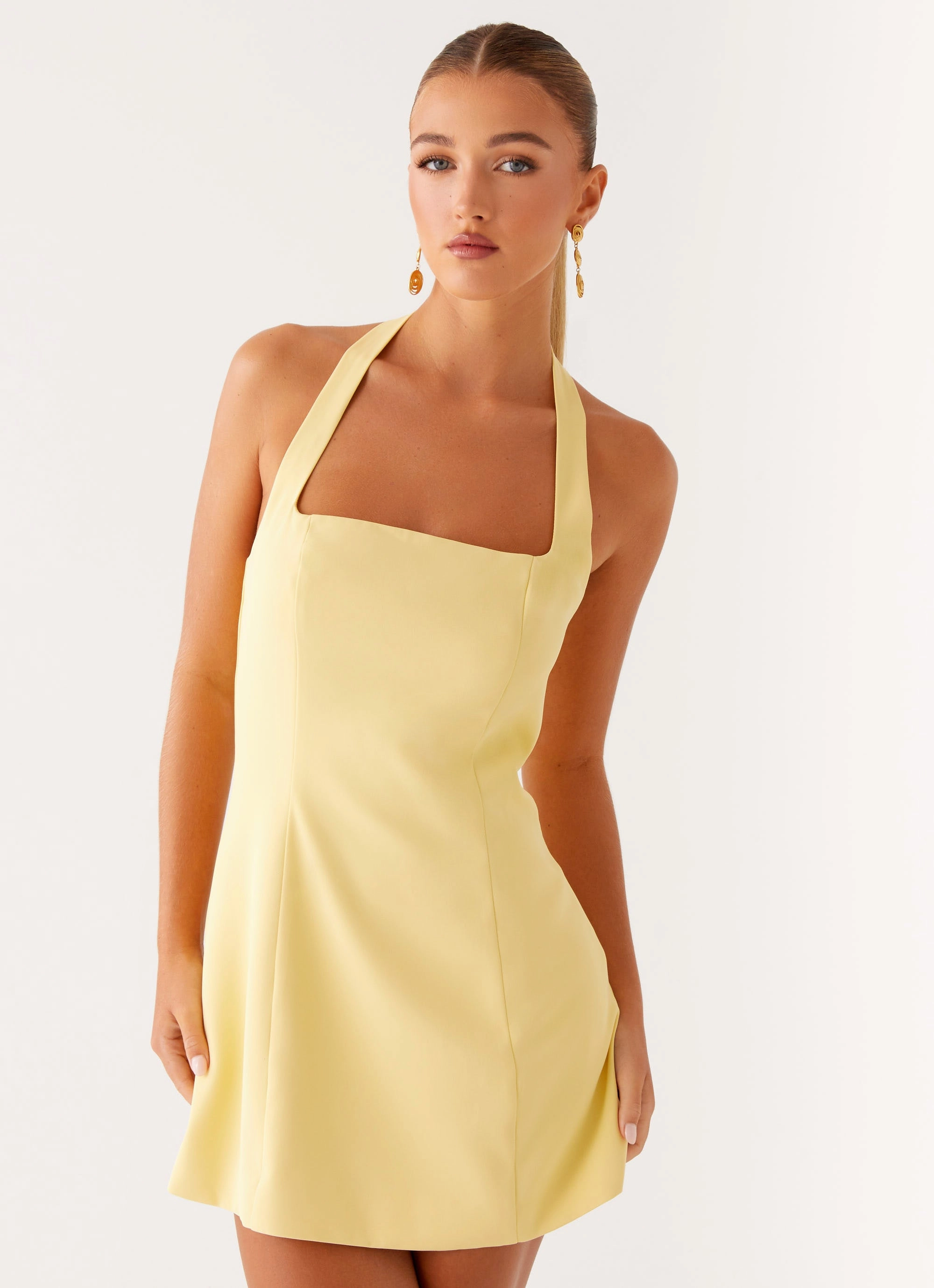 Remi Halter Mini Dress - Yellow Cozy Layer
