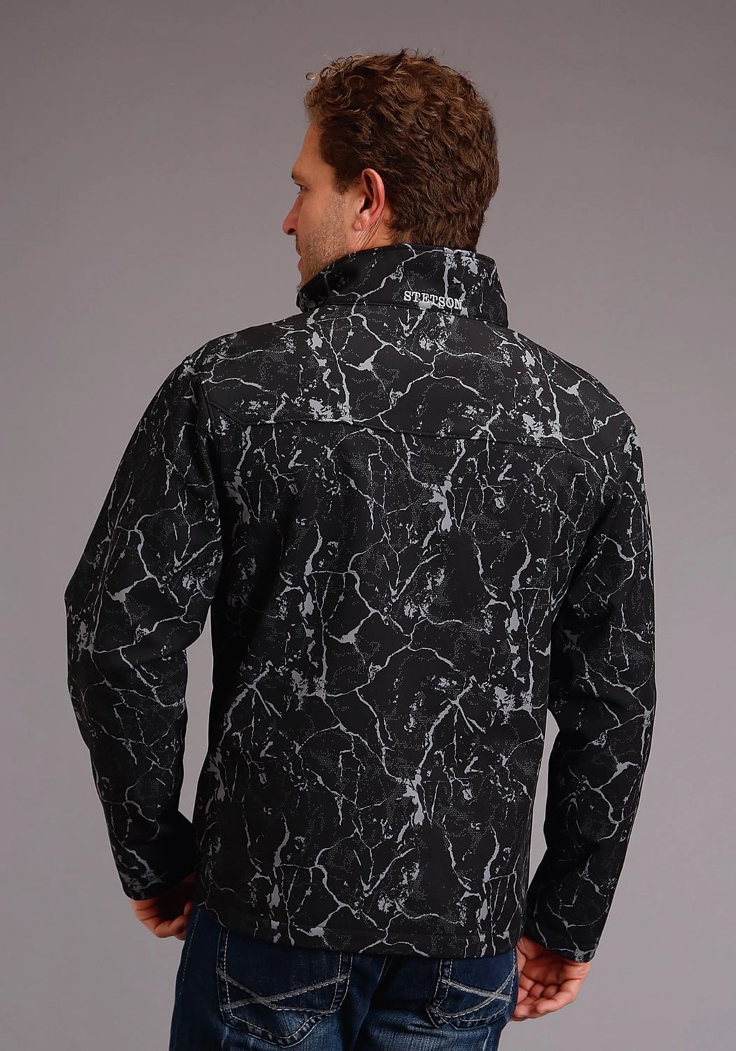 Stetson Mens Range Print Green Poly/Spandex Softshell Jacket BreathableFabric Holiday Trip