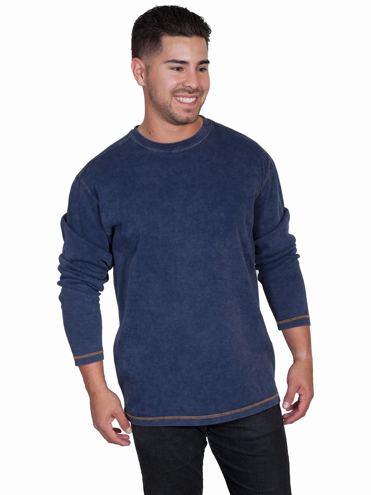 Scully Mens Navy 100% Cotton Beefy L/S T-Shirt Outdoor Adventure