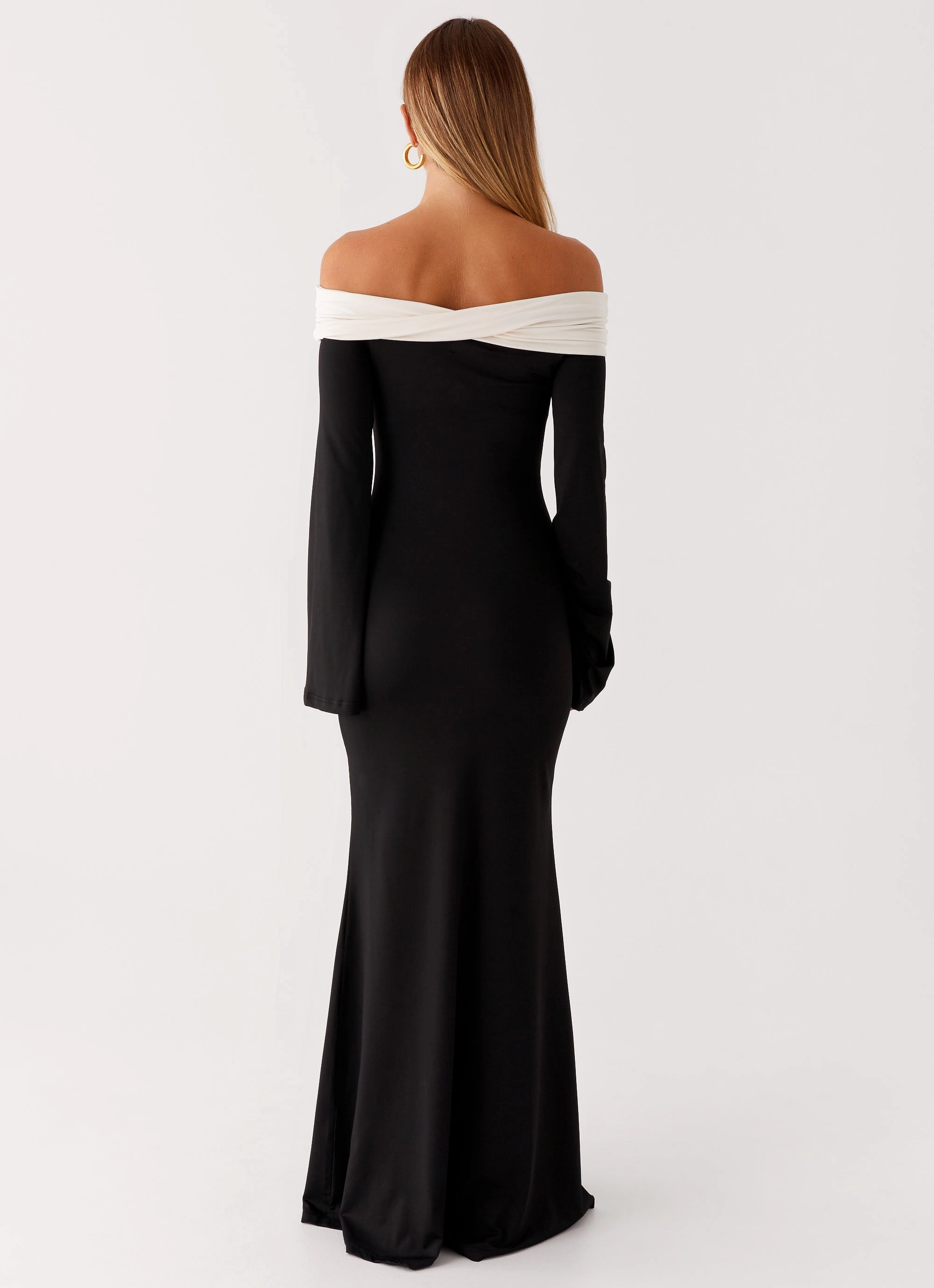 Notch Lapel Hits Different Long Sleeve Maxi Dress - Black